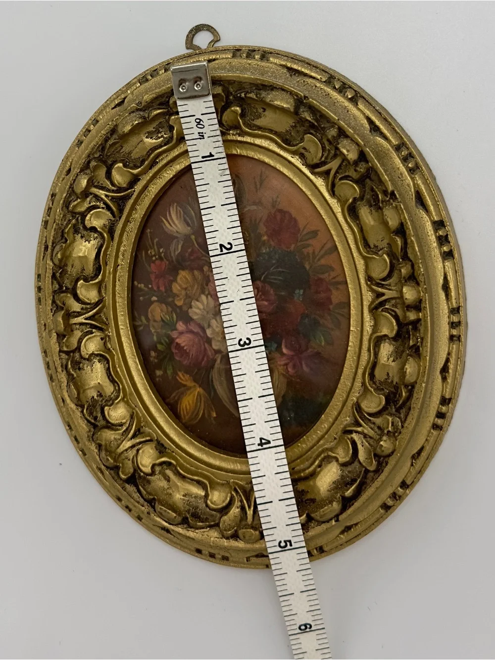 Vintage Pair Oval Gold Framed Wall Art Floral & Scenic Made in Italy